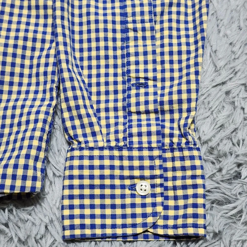 J Crew Button Down Shirt Mens Medium Secret Wash Cotton Yellow Blue Gingham J.‎